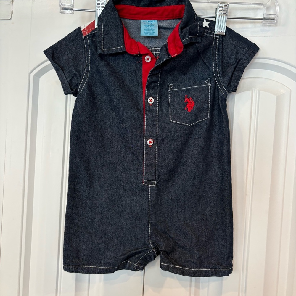 U.S. Polo Assn Denim American Flag Romper Size 6-9 Months‎